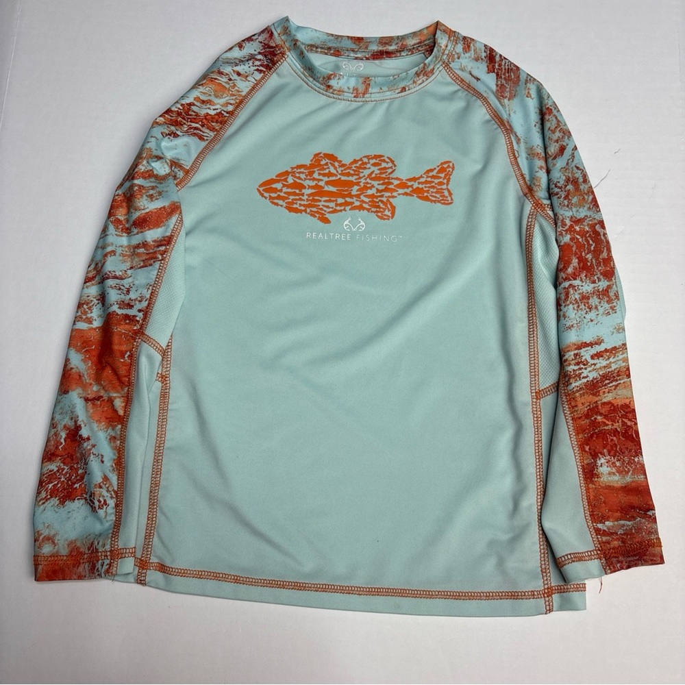 Realtree Fishing Kids Small Shirt Rash Guard Mint Orange Outdoor Polyester Blend